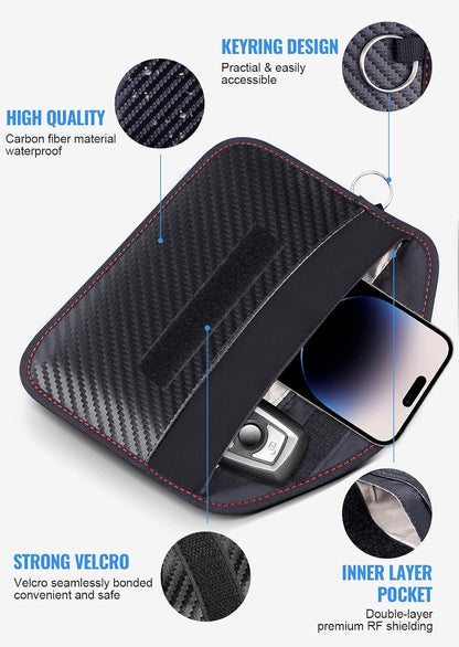 Faraday Pouch for Car Keys, Faraday Bag, Car RFID Signal Blocking Holder, Key Fob Protector, Key fob cage Block Signal Anti-Theft Fob Case (2 Pack)