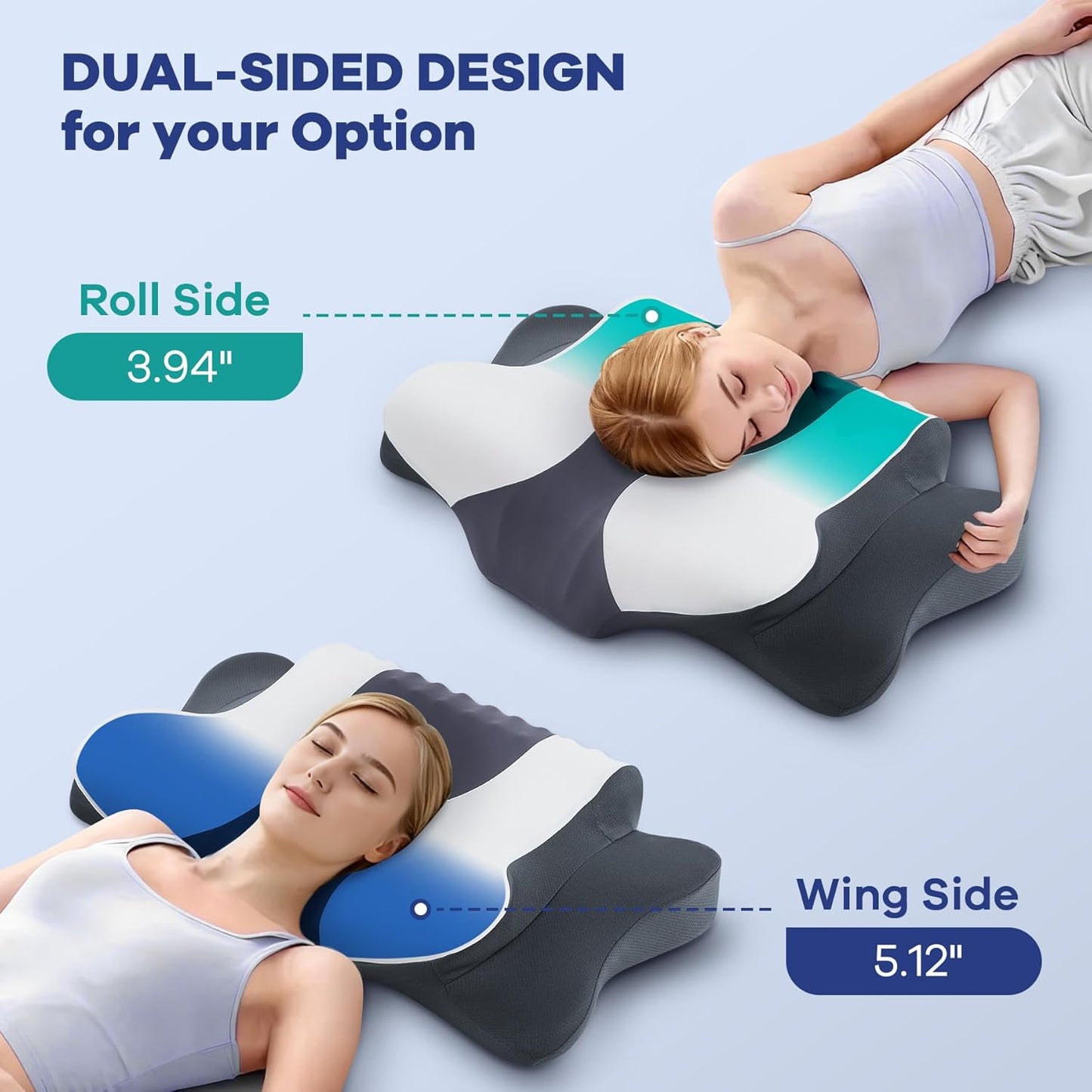 DONAMA Cervical Pillow for Neck and Shoulder,Contour Memory Foam Pillow,Ergonomic Neck Support Pillow for Side Back Stomach Sleepers with Pillowcase