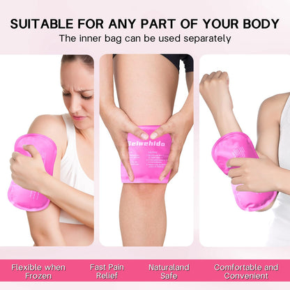 Ice Packs for Injuries Reusable Gel 2 Hot Cold Compress Therapy Pack with Adjustable Strap Soft Ice Wraps for Ankle Knee Leg Neck Shoulder Wrist Feet Back Pain Relief (Purple, Medium 10 x 5.5 Inch)