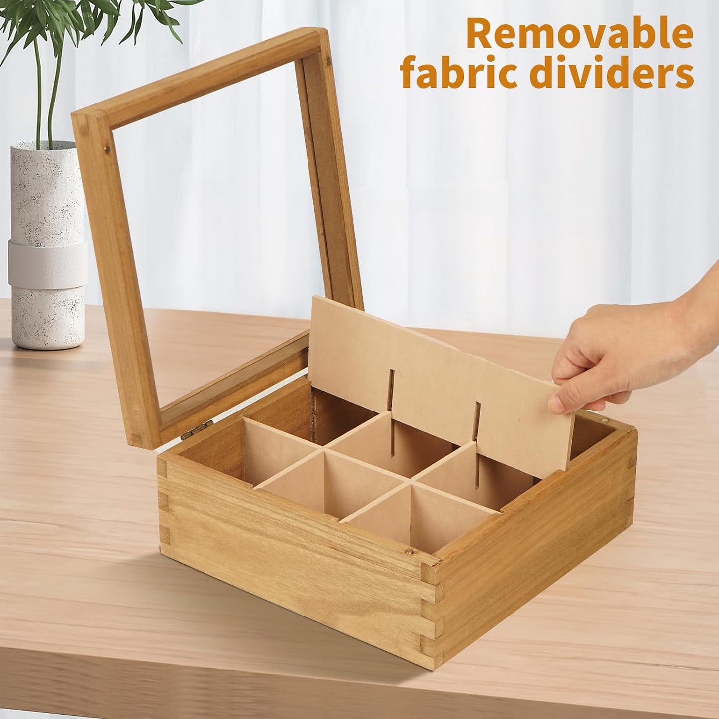 Wood Tea Bag Organizer, 6 Compartment Multi-Functional Tea Box and Storage Organizer for Tea Bags, Tea Container for Tea Lovers