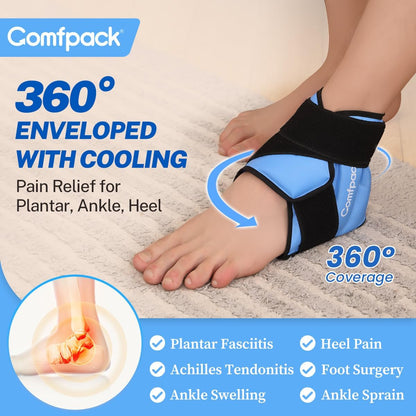 Comfpack Ankle Ice Pack Wrap for Swelling, FSA Eligible, Heel Ice Pack for Pain Relief, Hot Cold Therapy Cold Pack for Plantar Fasciitis, Achilles Tendonitis, Ankle Sprain, Foot Pain, Black