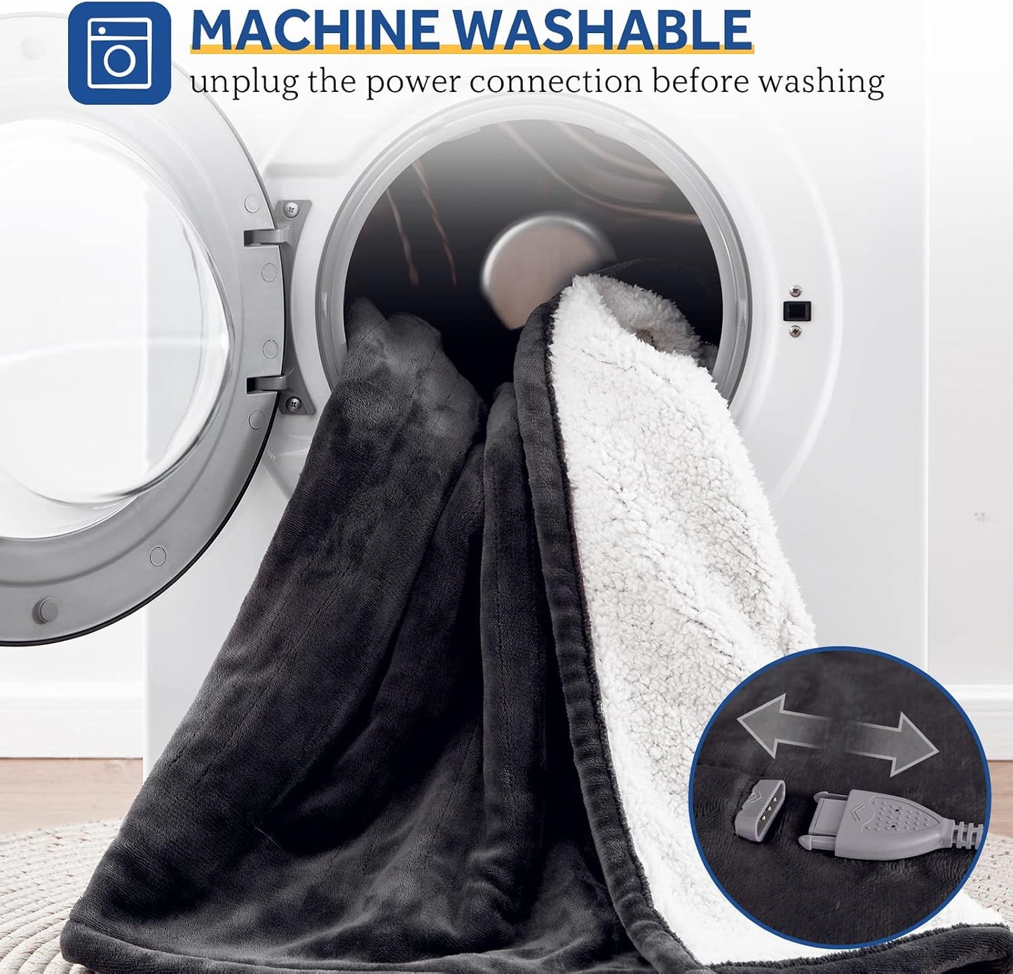 Sealy Electric Throw Blanket, Flannel & Sherpa Heated Throw with 6 Heating Levels & 2-10 Hours Auto Shut Off, Fast Heating & Machine Washable, 50x60 Inch, Light Grey
