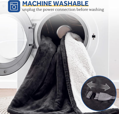 Sealy Electric Throw Blanket, Flannel & Sherpa Heated Throw with 6 Heating Levels & 2-10 Hours Auto Shut Off, Fast Heating & Machine Washable, 50x60 Inch, Light Grey
