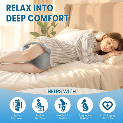 Knee Pillow for Side Sleepers with Strap, Supportive Memory Foam Leg Pillow for Side Sleeping & Spine Support, Ergonomic Curved Design for Hips and Back, Light Grey