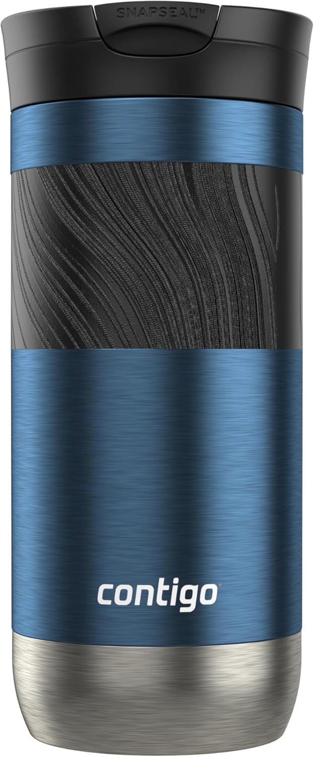 Contigo SNAPSEAL Insulated Stainless Steel Travel Mug with Grip 20oz. Blue Corn Transparent Satin & Midnight Berry