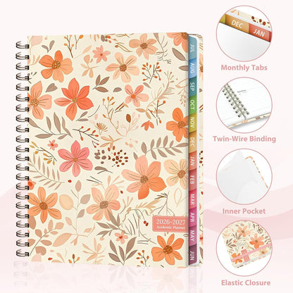 Planner 2026-2027, Weekly and Monthly Calendar Planner, JUL 2026 - JUN 2027 | A5(6.3'' x 8.5''), Hardcover, Agenda Book, Sprial Bound, Inner Pocket, Office and School Use