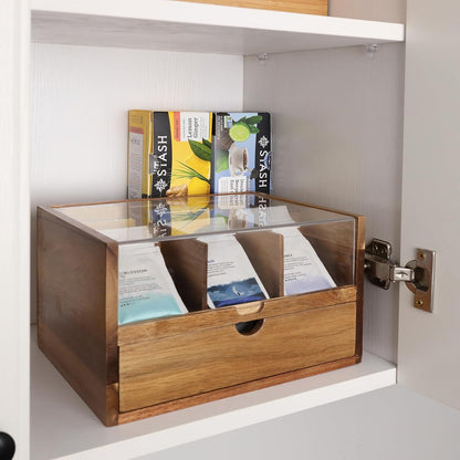 HTB Acacia Wood Tea Bag Organizer Storage Box with 6 Compartments