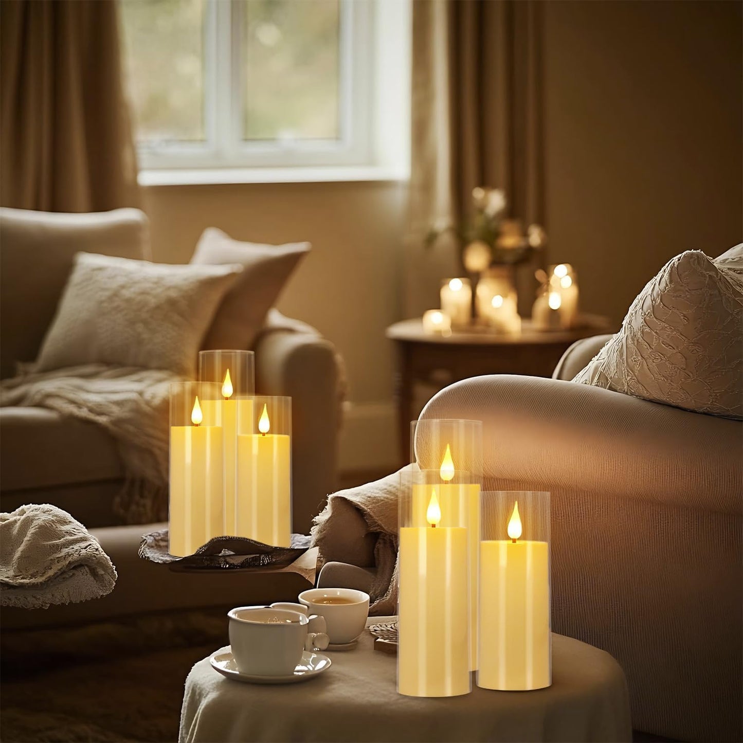24 Pcs LED Flameless Candles with Remote, 3D Flickering Flame & LED String Lights, Acrylic Clear Cylinder, Timer Function, Romantic Ambience for Home Decor, Party, Wedding (Ivory).