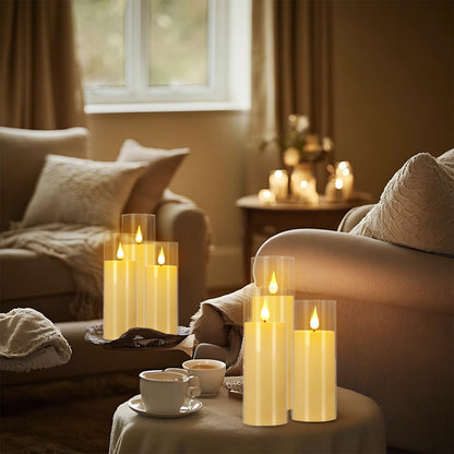 24 Pcs LED Flameless Candles with Remote, 3D Flickering Flame & LED String Lights, Acrylic Clear Cylinder, Timer Function, Romantic Ambience for Home Decor, Party, Wedding (Ivory).