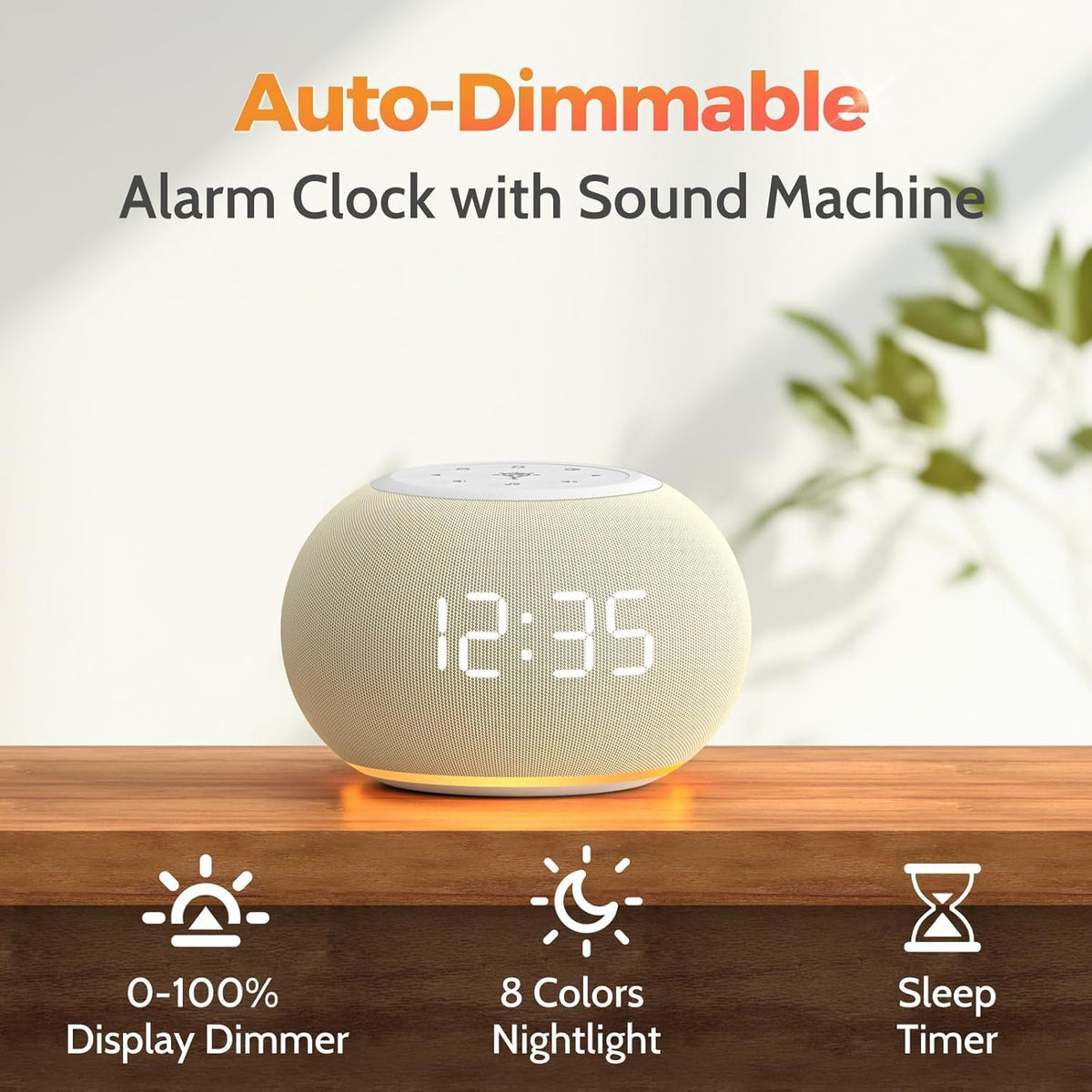 REACHER Auto-Dimmable Sound Machine Alarm Clock with 20 Sounds&Night Light