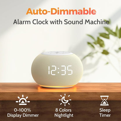 REACHER Auto-Dimmable Sound Machine Alarm Clock with 20 Sounds&Night Light