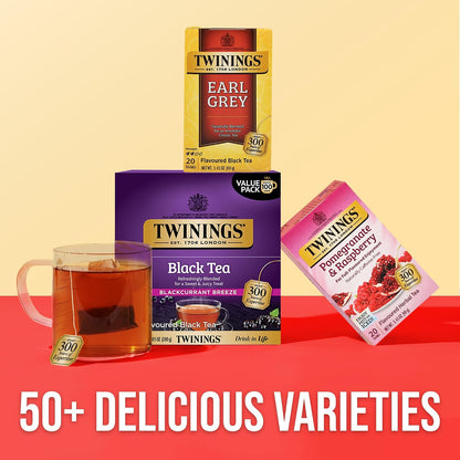 Twinings Blackcurrant Breeze Black Tea Individually Wrapped Bags, 100 Count (Pack of 1), Sweet, Tangy Taste, Caffeinated, Enjoy Hot or Iced, 100 Teabags