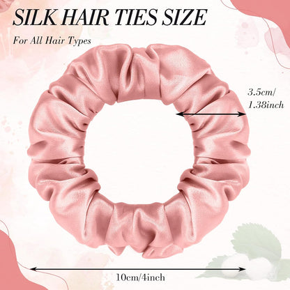4 Pack 100% Mulberry Silk Scrunchies for Hair Sleep, No Damag Frizz Control Stylish Silk Hair Scrunchies Small Gifts for Women