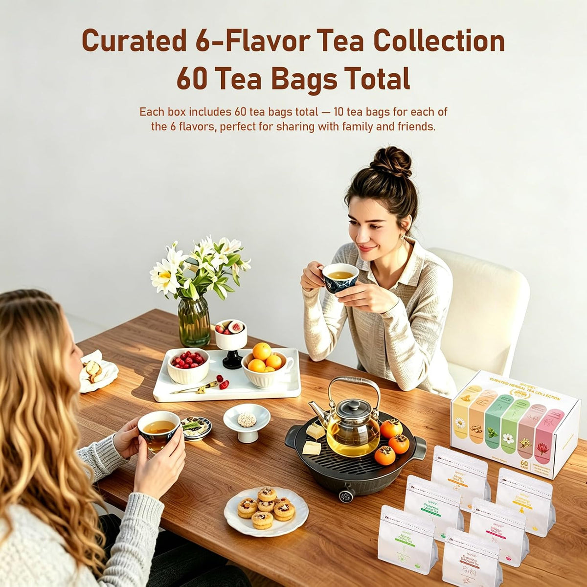 RHYSRIEY Real Leaves Herbal Tea, 60 Tea Bags Variety Pack, Gift Sampler