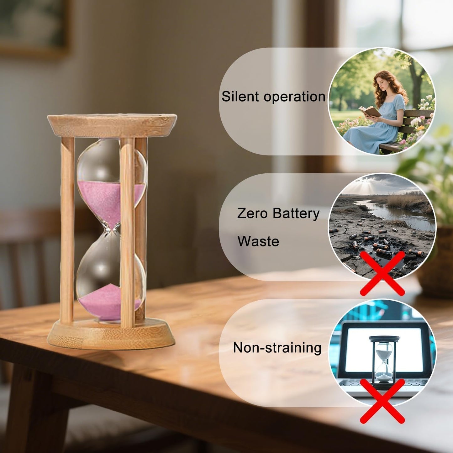 60 Minute Sand Timer, 60 Min Wood Small Hourglass Timer, Blue Sand Clock, One Hour Wooden Hour Glass for Classroom, Sandglass, Reloj De Arena Decorativo, Home, Office, Game, Gift