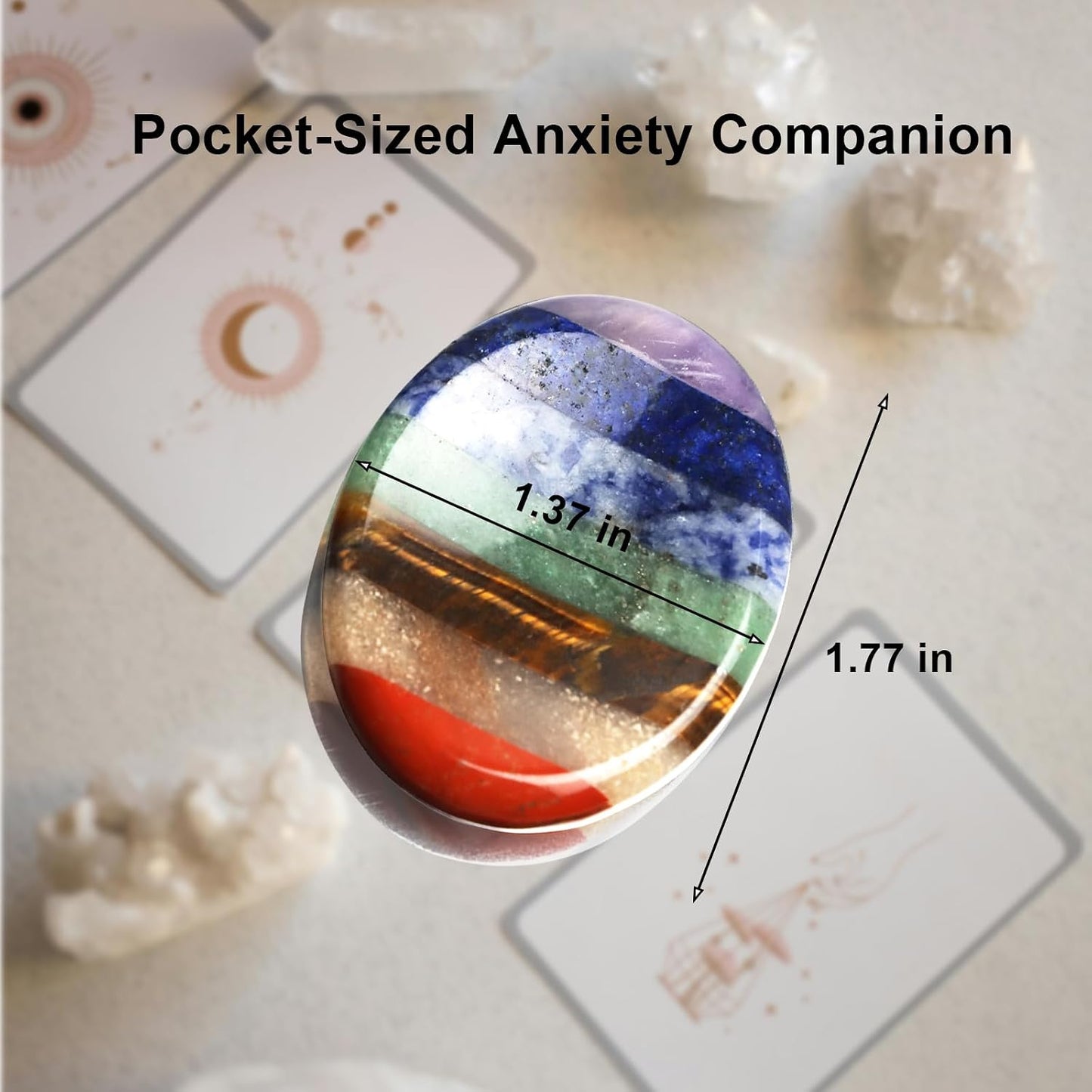 Worry Stone for Anxiety, Thumb Crystals and Healing Stones, 7 Chakra Heart Stone Healing Crystals, Meditation Accessories Stress Relief Gifts for Women Men