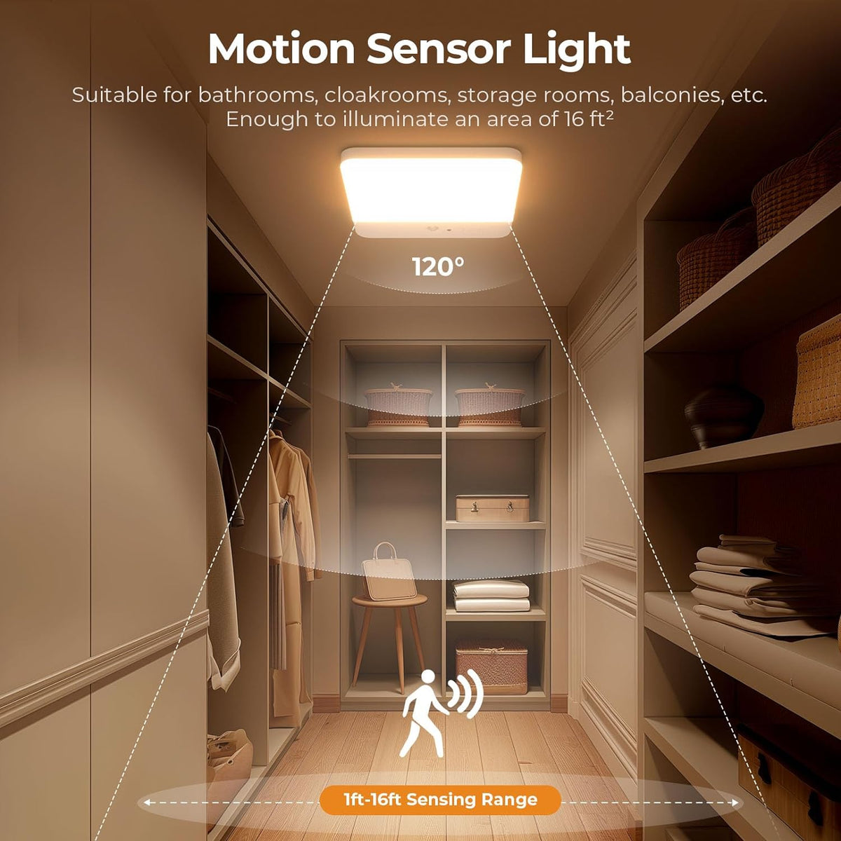 FULEN Motion Sensor Ceiling Light No Wiring, Rechargeable Closet Light