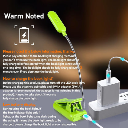 VAVOFO Clip On Book Light for Bed Kids, 7 LED Reading Light with 9-Level Warm Cool White Daylight, Eye Care Lamp with Power Indicator for Bookworms (Blue)