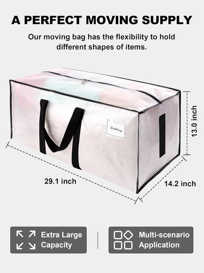 HOMESURE Supports 200lbs Heavy Duty Moving Bags - Strong Zipper & Wrap-Around Handles - Water-Resistant Storage Totes, Durable Alternative to Moving Boxes - - Semi-Transparent