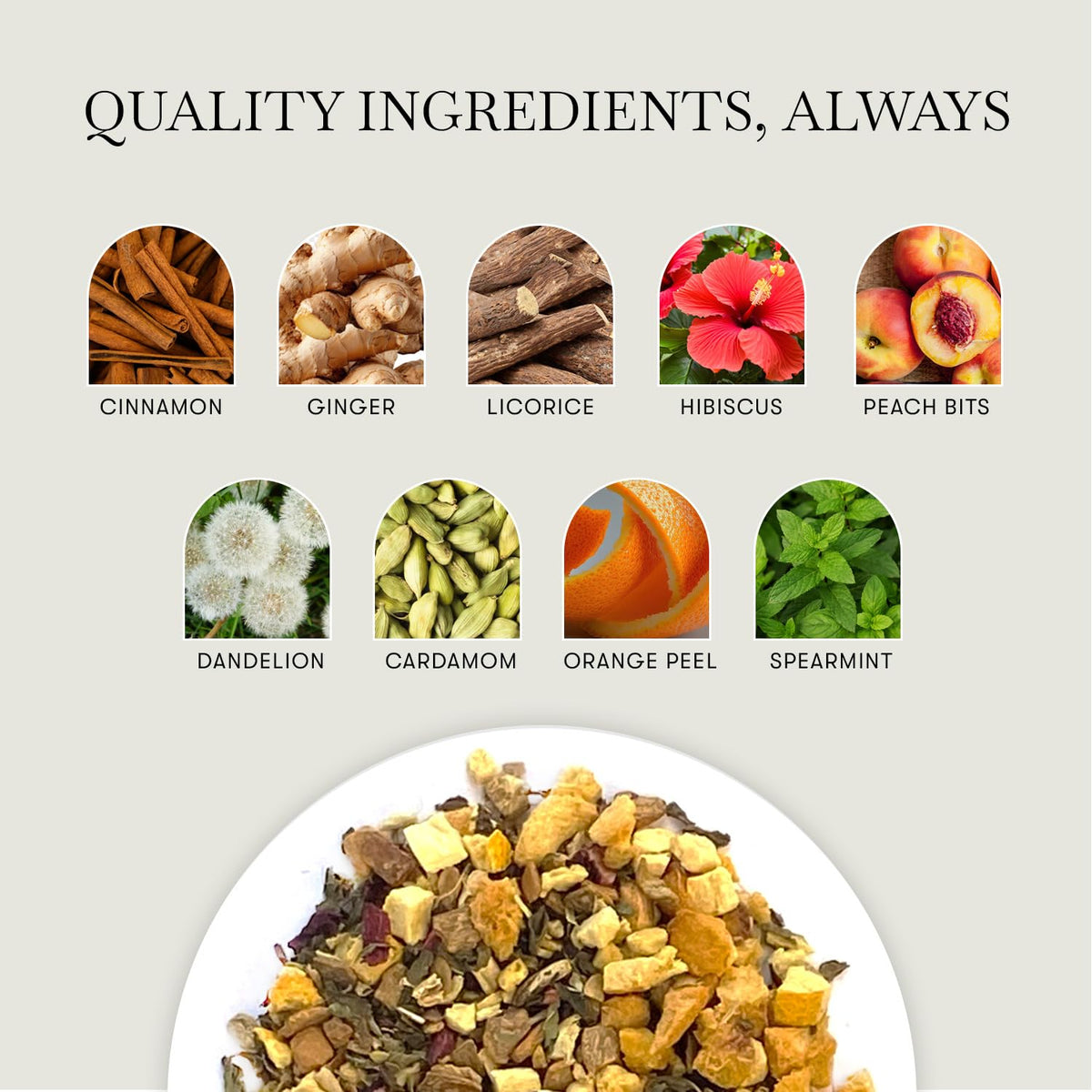 Luxmi Estates Peach Mint Herbal Tea, 25 Biodegradable Tea Bags (50g, 1.76oz) | Caffeine-Free Fruit Herbal Infusion with Real Peach Bits, Hibiscus, Spearmint, Cinnamon, Ginger, Licorice, Orange Peel, Cardamom & Dandelion, Vegan