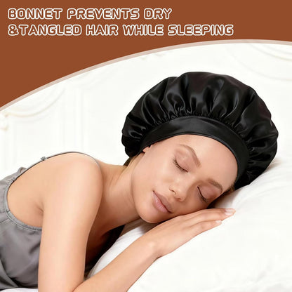 2Pcs Satin Hair Bonnets,Silk Bonnet for Sleeping, Soft Elastic Band Silk Sleep Cap, Hair Wrap for Women (Gold Black)