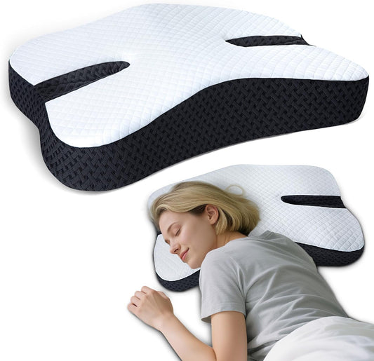 Anti-Snoring Pillow for Side Sleepers, Memory Foam Pillow for Snoring Relief, Upgrade Multifunctional Ergonomic Design for Side Sleeper - Black