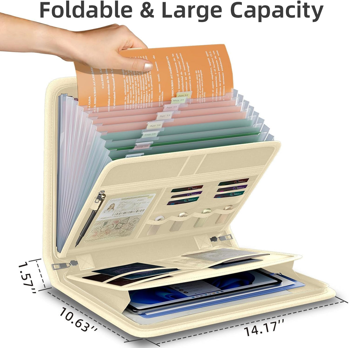 Fireproof Accordion File Organizer, Expanding File Folder with 13 Pockets