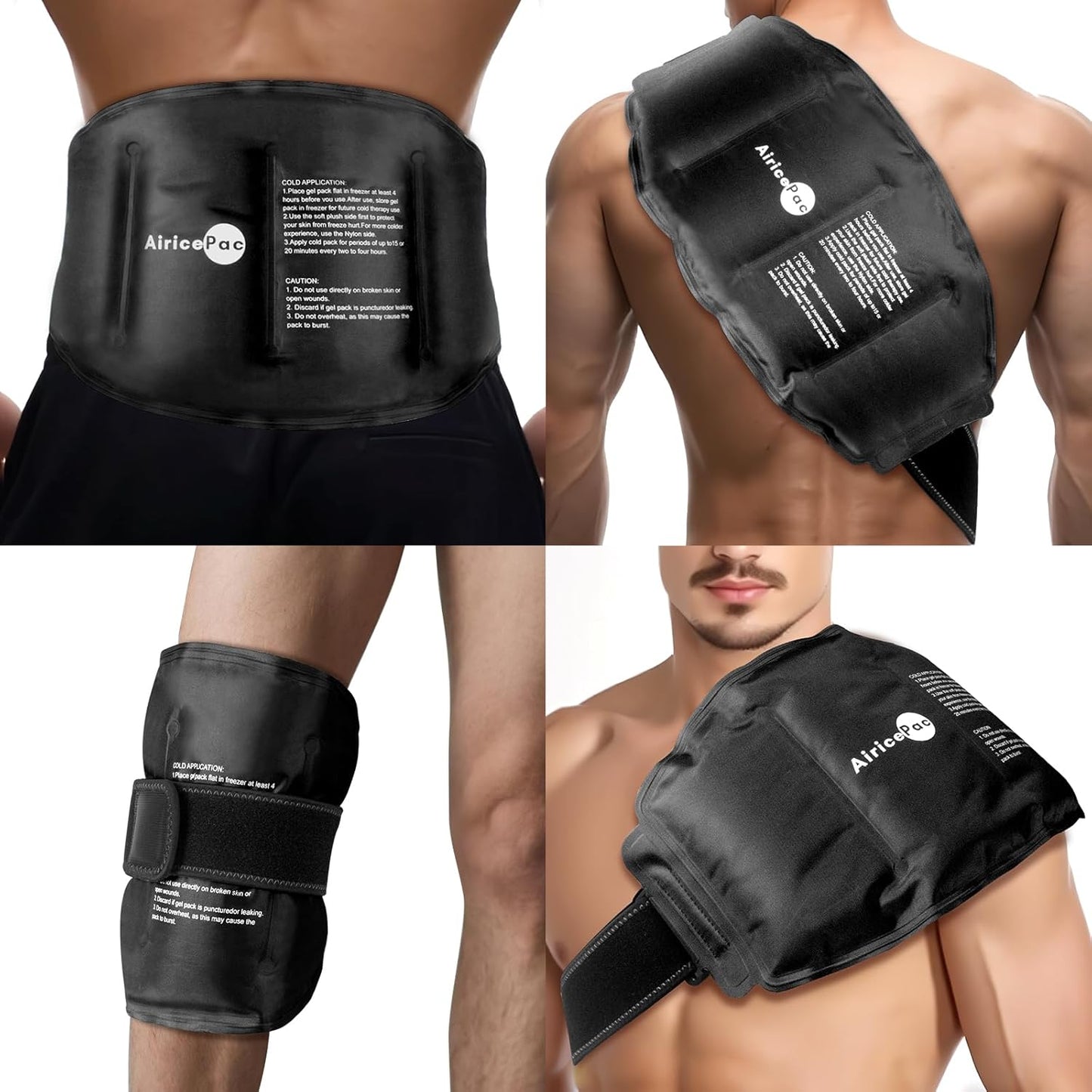 AiricePac 16 × 9" Large Ice Pack for Injuries Reusable Gel for Lower Back, Shoulder, Knee, Elbow, Hip, Leg, Soft Flexible Cold Compress for Pain Relief