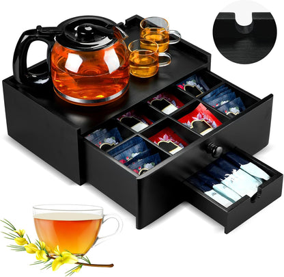 Cinnvoice Tea Bag Organizer Wooden Tea Storage Box, Black