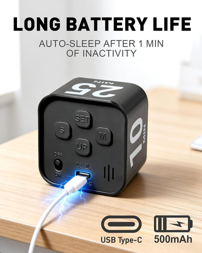 Pomodoro Timer Cube for Productivity — 5/25/10/50 Minutes Preset, Digital Gravity Sensor Desk Visual Timer for ADHD, Silent Mode, Ideal for Office, Study, Kitchen & Kids (White)