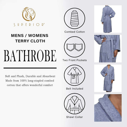 Cotton Unisex Terry Robe, Soft And Absorbent Robes For Men And Women, Bathroom Accessories