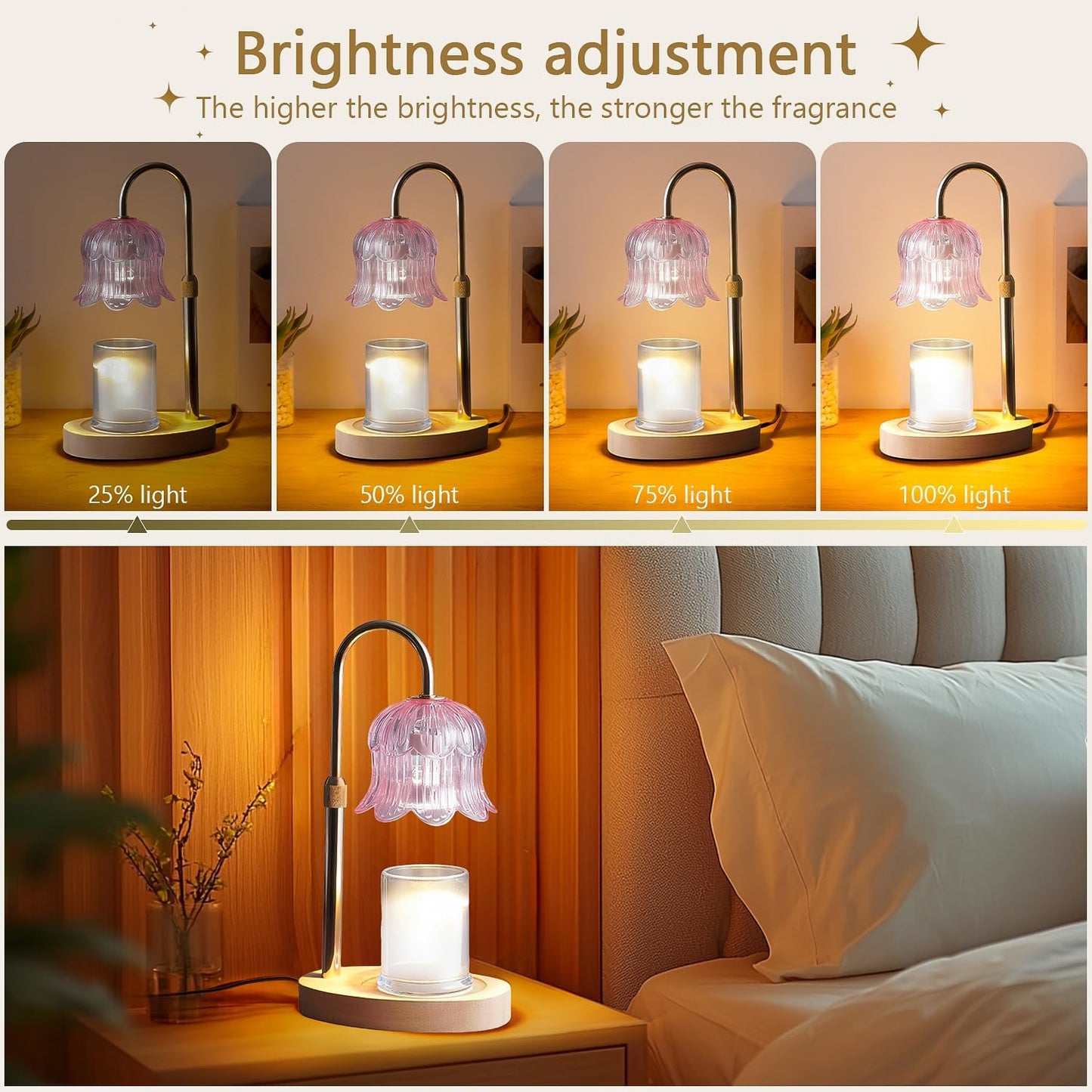 CRMILL Candle Warmer Lamp Electric Timer - Candles Warming Light Height Adjustable Dimmable Warmers Flower Lamps No Flame Heat Warm Melt Wax Jar Modern Home Decor Table Lights for Home Living Bedroom