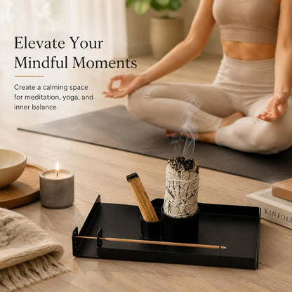 4 in 1 Incense Holder, Sage Burner Holder, Palo Santo Holder Burner, 5.47" Ash Catch Tray, Smudge Stick Holder with Handle for Incense Sticks Incense Cone, Yoga Meditation and Room Decor