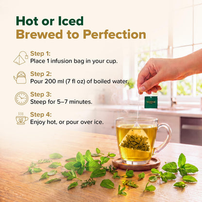 VAHDAM, Pure Mint Herbal Tea (100 Pyramid Tea Bags) Caffeine Free, Non GMO, Gluten Free | Blend of Spearmint & Peppermint - Sweet & Minty | Resealable Ziplock Pouch