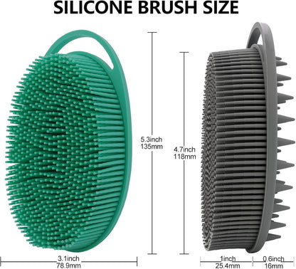 2 Pack Silicone Body Scrubber, Loofah Double-Sided Body Brush,Shower Scrubber and Scalp Massager Shampoo Brush for Sensitive Kids Women Men All Kinds of Skin (Black & Pink)