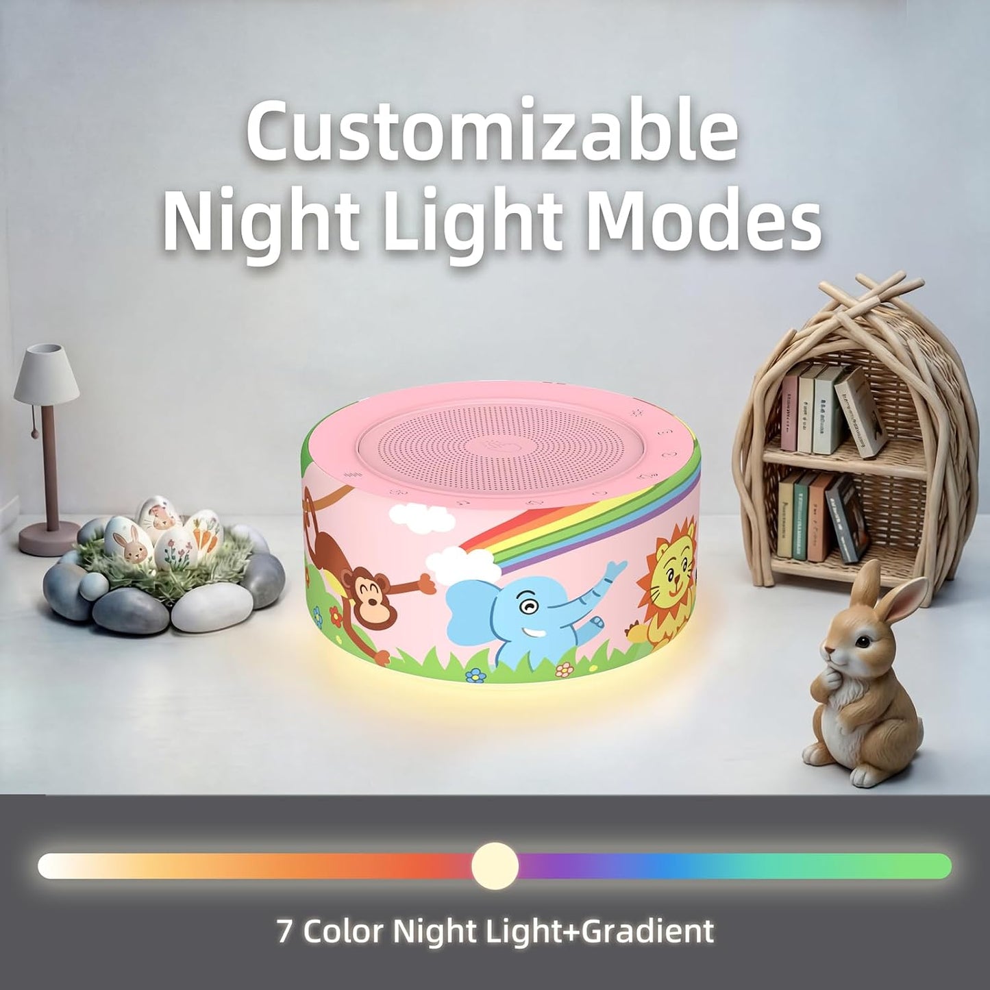 Kipcush White Noise Machine for Baby & Adults, 30 Soothing Sounds, Soft Non-Glare Nursery Lamp, 8 Color Night Lights, Memory Function (Angel V1 White, Standard)