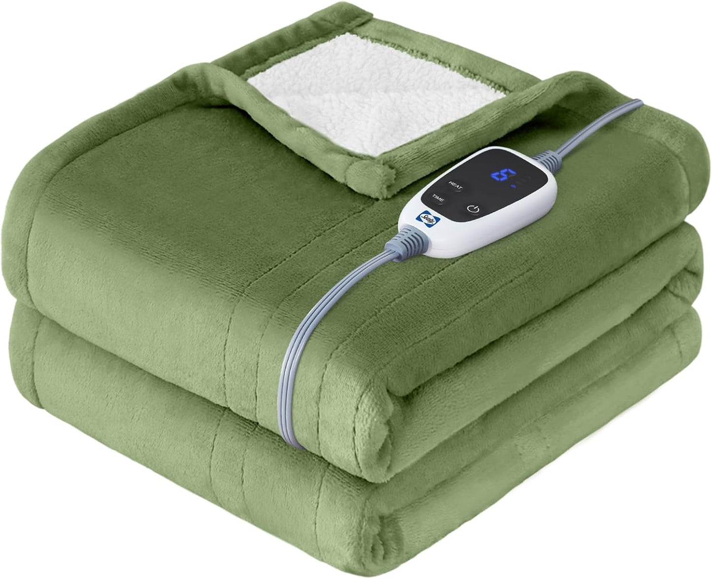 Sealy Electric Throw Blanket, Flannel & Sherpa Heated Throw with 6 Heating Levels & 2-10 Hours Auto Shut Off, Fast Heating & Machine Washable, 50x60 Inch, Light Grey