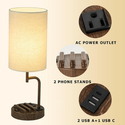 Dreamholder Table Lamp with 3 USB Charging Ports, Modern Desk Lamp with AC Outlet and Phone Stands, Perfect Bedside Lamp for Bedroom, Living Room, Office (Pack of 2), Cream