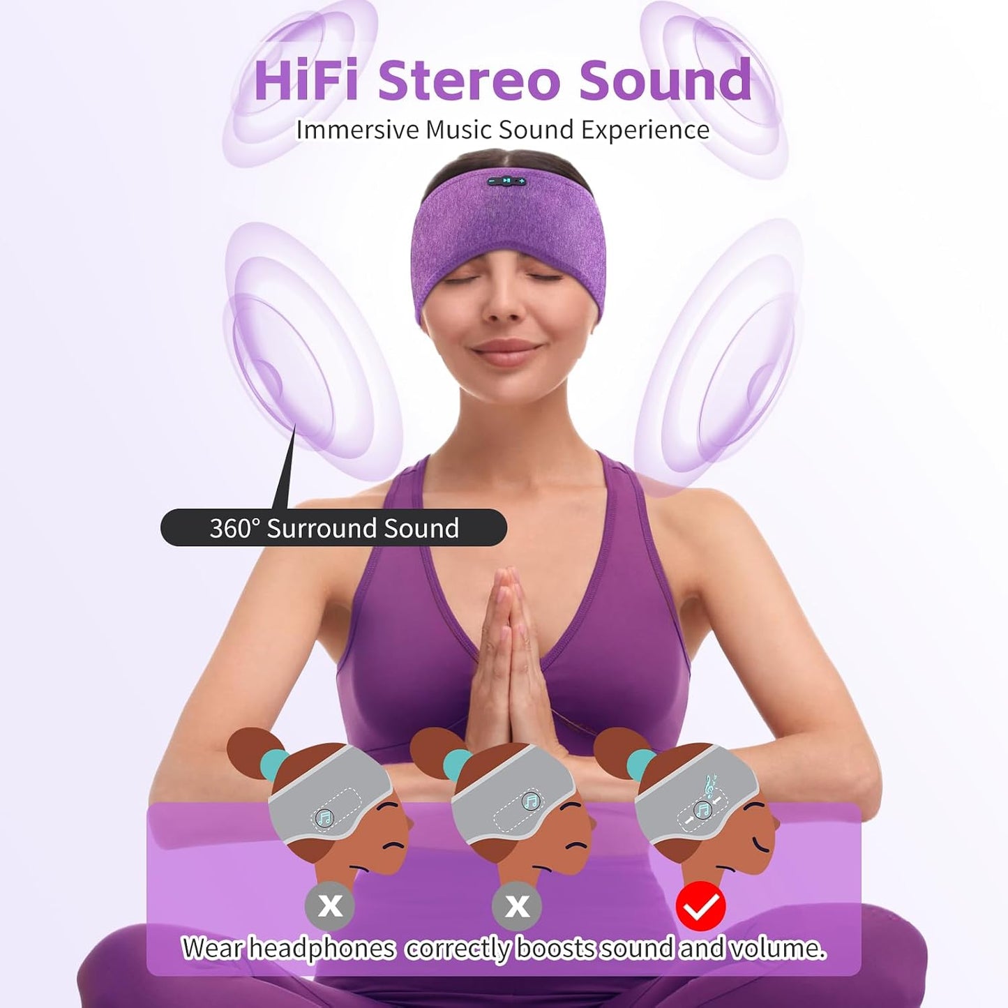 Sleep Headphones Bluetooth 6.0 Headband, 3-IN-1 Sleeping Headband Headphones for Side Sleepers with 20H PlayTime, HD Stereo, Removable and Washable Wireless Headband for Sleeping Sport (Black)