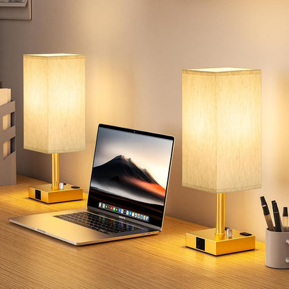 Bedside Table Lamps Set of 2 for Bedroom - Dimmable, USB C+A, 2 AC Outlets