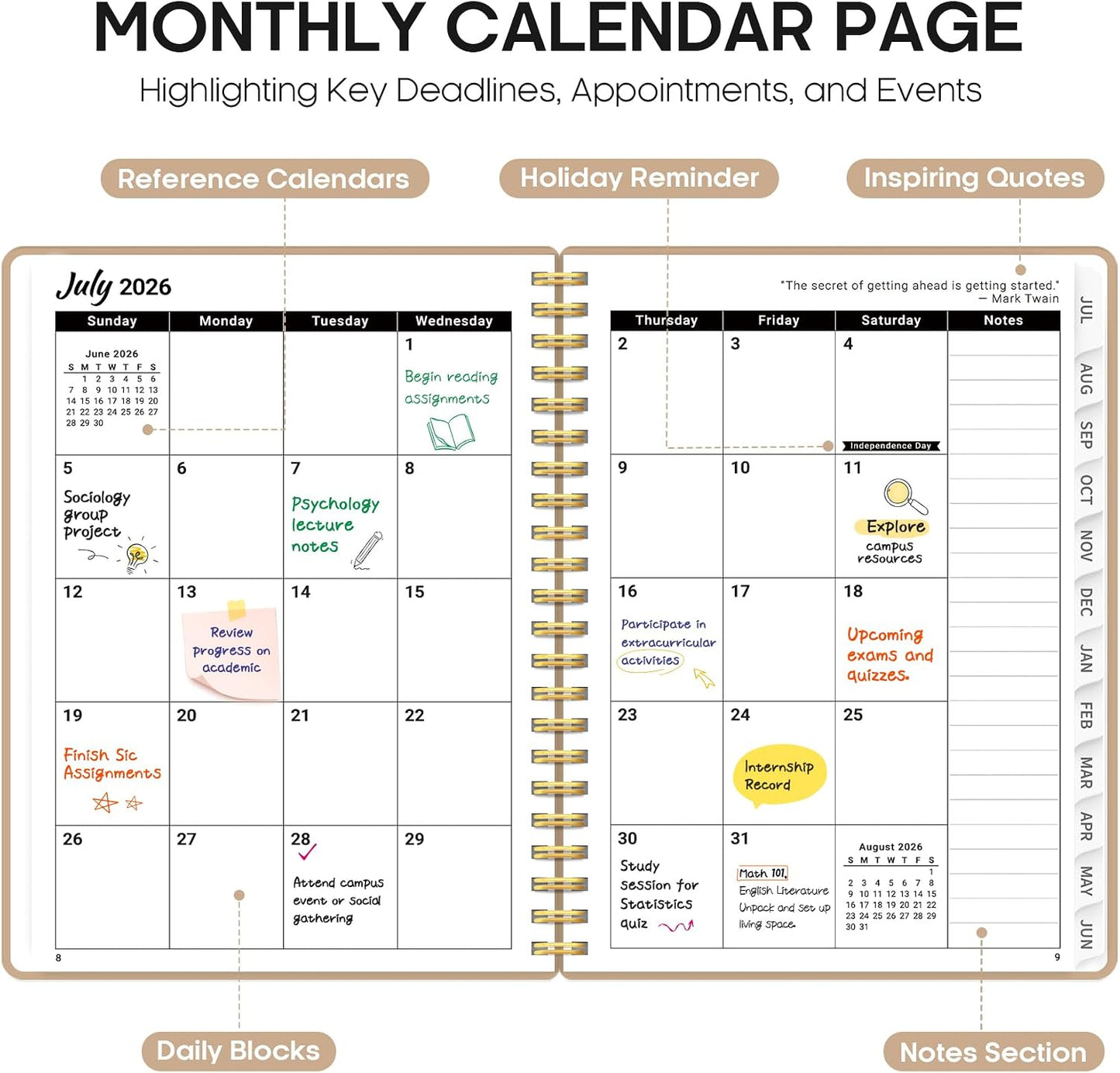 Planner 2026-2027, 8.5" x 11" Weekly and Monthly Academic Year Planner Calendar, July 2026 - June 2027, Hardcover Large School Planning Agenda With Tabs, Perfect for School & Office Supplies, A4, Green