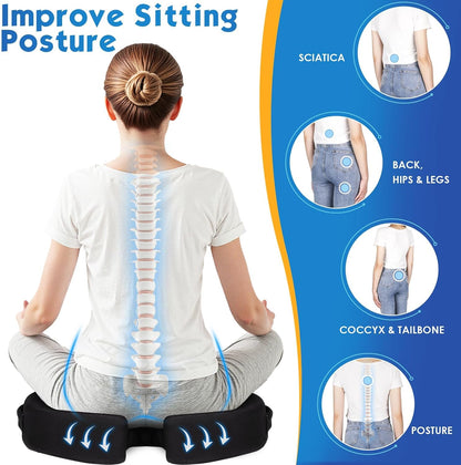 TushGuard Seat Cushion for Office Chair Memory Foam Non-Slip Desk Seat Cushion Back, Coccyx, Sciatica, Tailbone Pain Relief Butt Pillow for Office Chair, Car, Wheelchair, Black