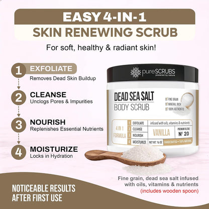 pureSCRUBS Premium Cucumber Body Scrub Set, Exfoliating Dead Sea Salt Scrub