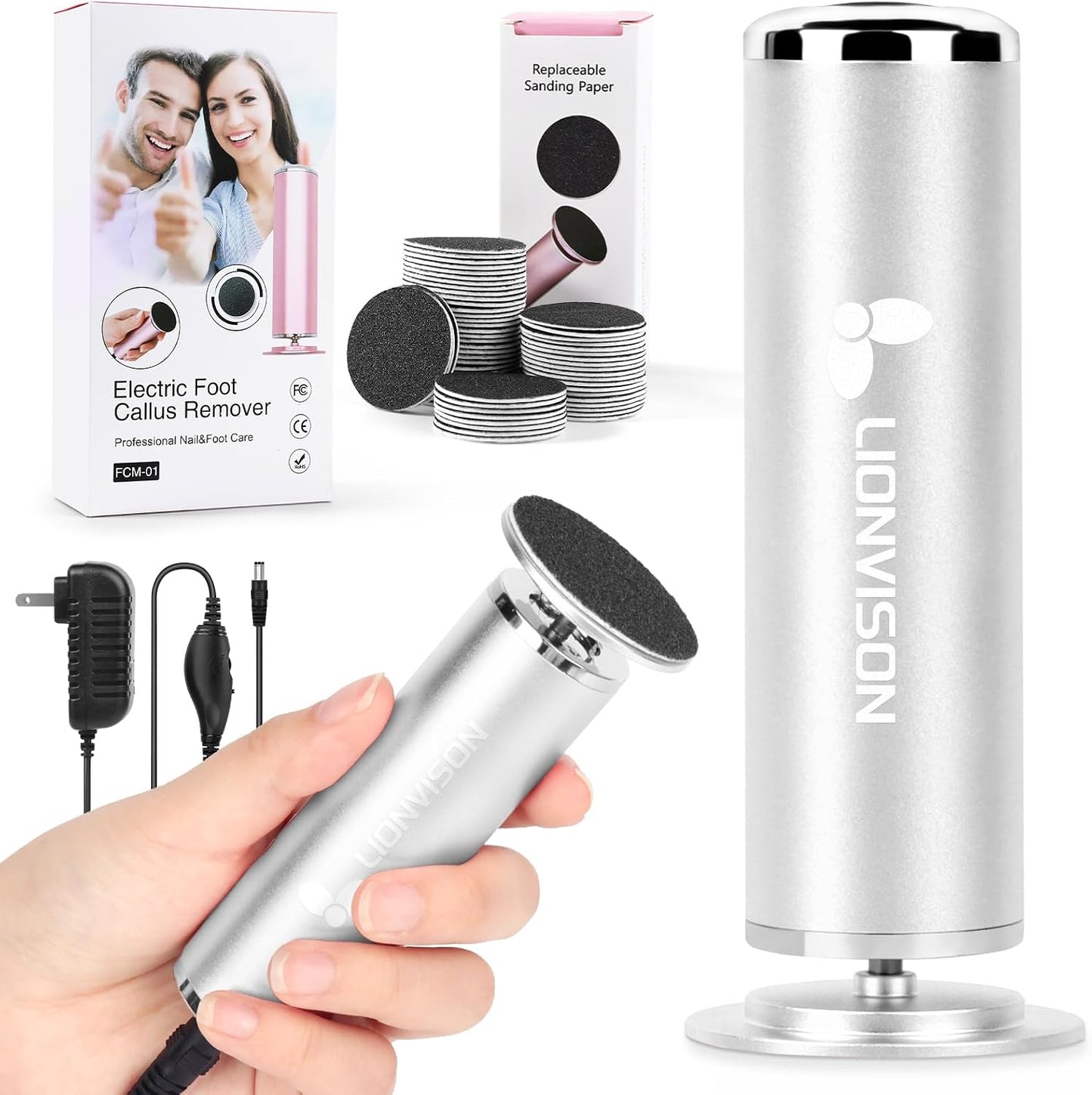 LIONVISON Electric Foot Callus Remover: Adjustable Speed Foot File for Cracked Heels - Working Women's Summer Pedicure Tool with 60pcs Sandpaper Discs - Dead Skin Remover for Dry Feet at-Home