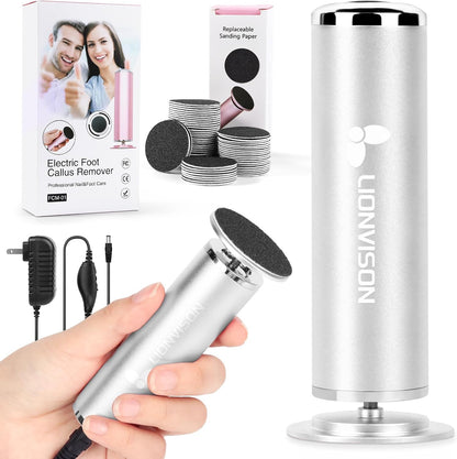 LIONVISON Electric Foot Callus Remover: Adjustable Speed Foot File for Cracked Heels - Working Women's Summer Pedicure Tool with 60pcs Sandpaper Discs - Dead Skin Remover for Dry Feet at-Home