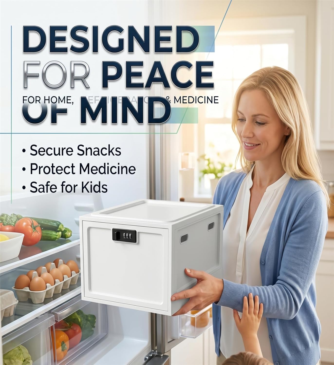 Medicine Lock Box for Safe Medication, 10L Lockable Storage Box for Fridge/Snacks Food, Phone Lock Boxes with Combination Code for Home/Dorms/Office Storage (1, Translucent White)