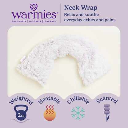 warmies Microwavable Neck & Shoulder Wrap - Weighted Neck Wrap - Microwavable Heat Pack for Shoulders - Chillable Heating Pad with Lavender for Aches & Pain - Marshmallow Gray, 19 x 5 x 3 in, 2 lb