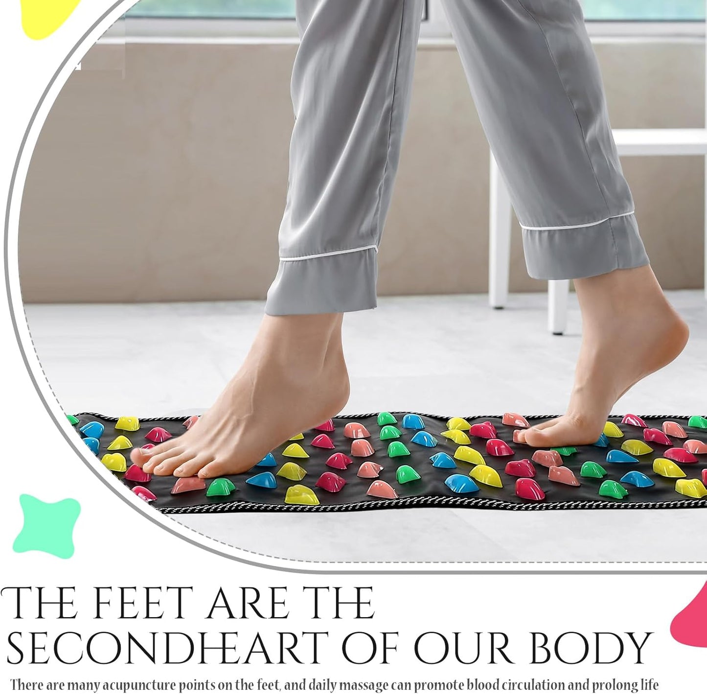 TrelaCo Foot Massage Mat Reflexology Walk Stone Road Foot Massage Acupoint Mat for Acupressure Relaxes for Long Sitting Elderly Students and Office Workers (13.78 x 13.78 Inches)