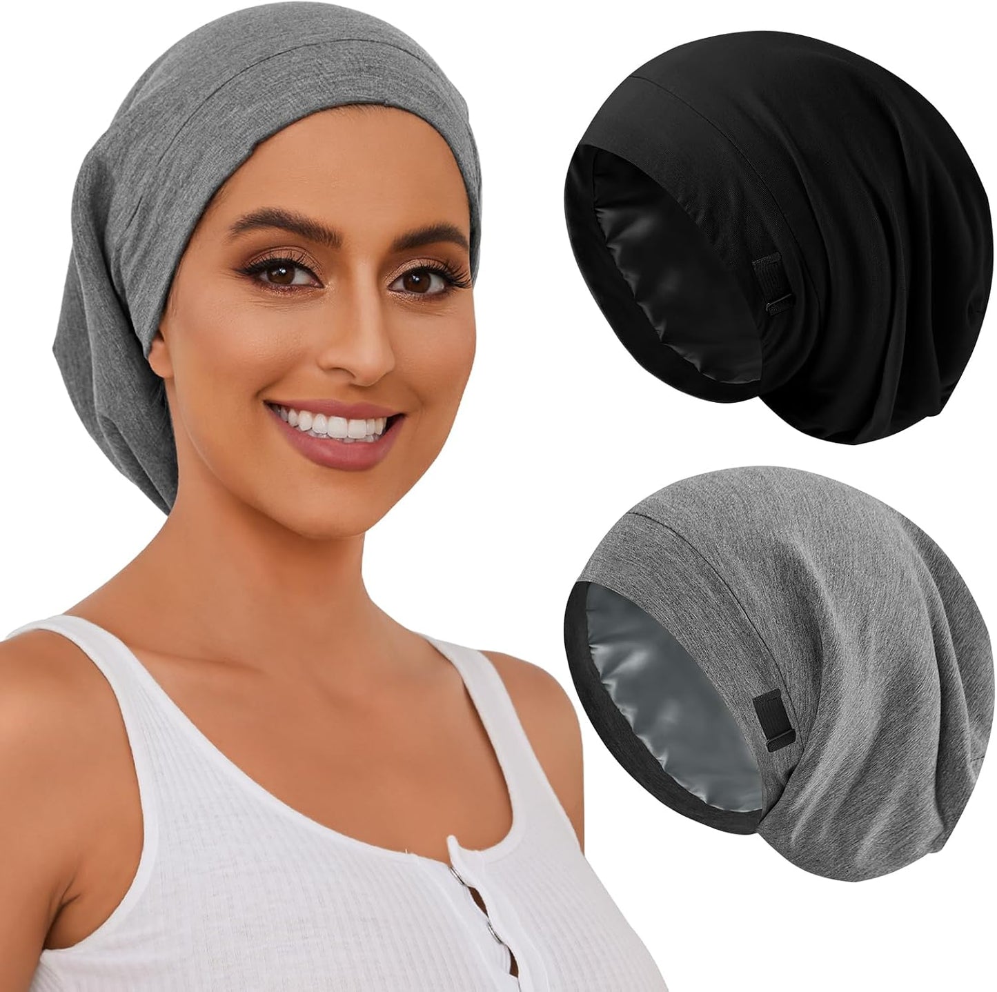 ZHENSILK Silk Bonnet for Sleeping Women, Adjustable Silky Satin Lined Sleep Cap, Silk Hair Wrap Slouch Beanie Hat