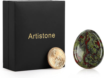 Artistone Moss Agate Crystal Chakra Thumb Worry Stone Teardrop Reiki Healing Stone Pocket Palm Stones for Anxiety Stress Relief Meditation Therapy Geometry Home Decor